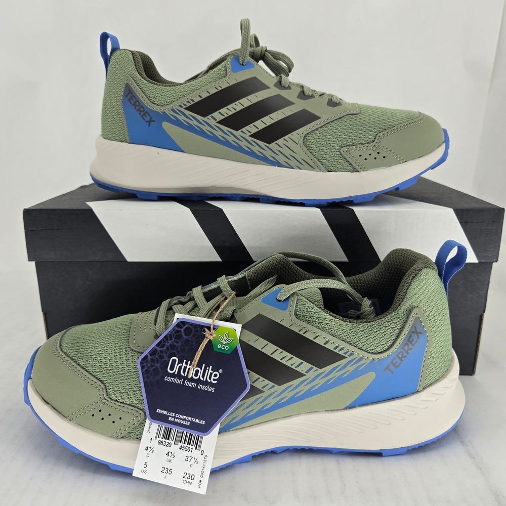 Adidas Terrex Tracefinder J Kids Trail Running Shoes Olive Blue JS0850 Sz 5